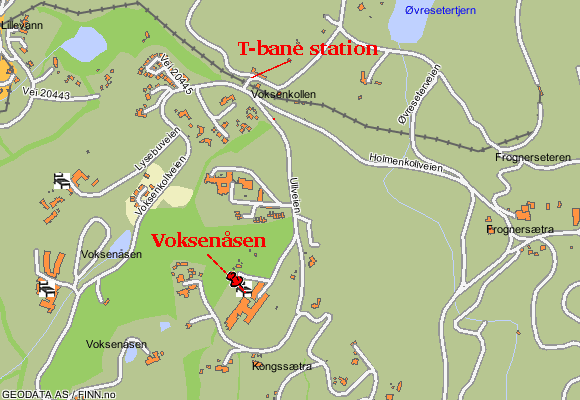 Map from T-bane station to
Voksenåsen